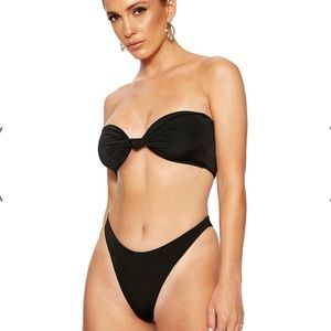 Naked Wardrobe knotty Beach black strapless double layer bandeau bikini top new